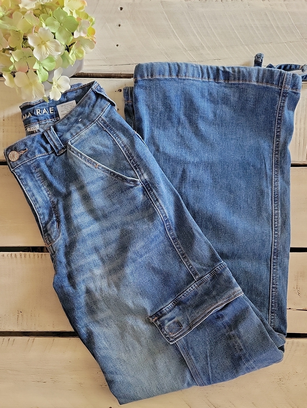 Gemma Rae High-Rise Cargo Jeans - Blue Sz 1